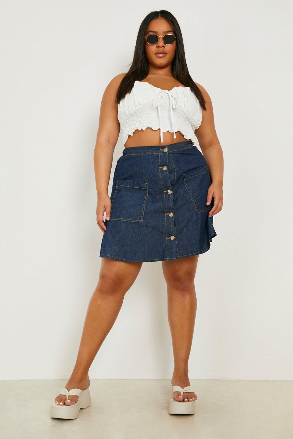 Boohoo plus size hot sale denim skirt